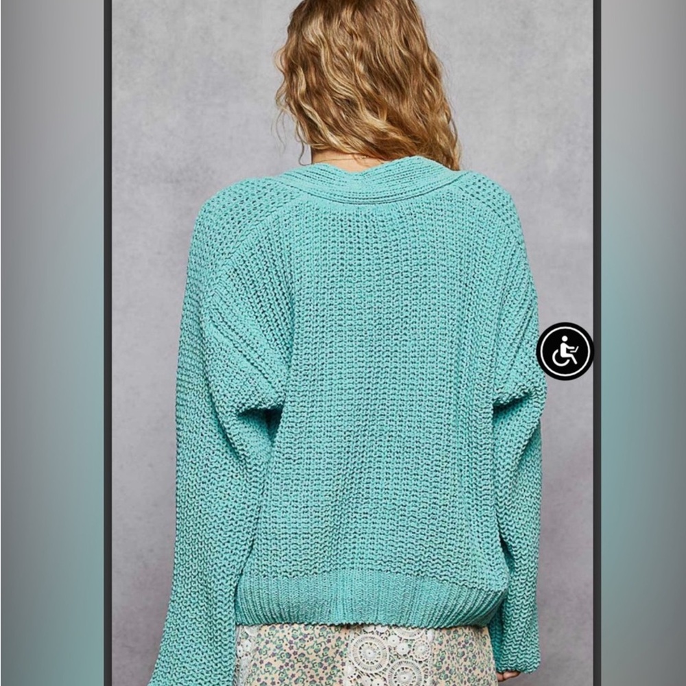 Pol Women's Teal Button-Up Sweater - Picture 5 of 5